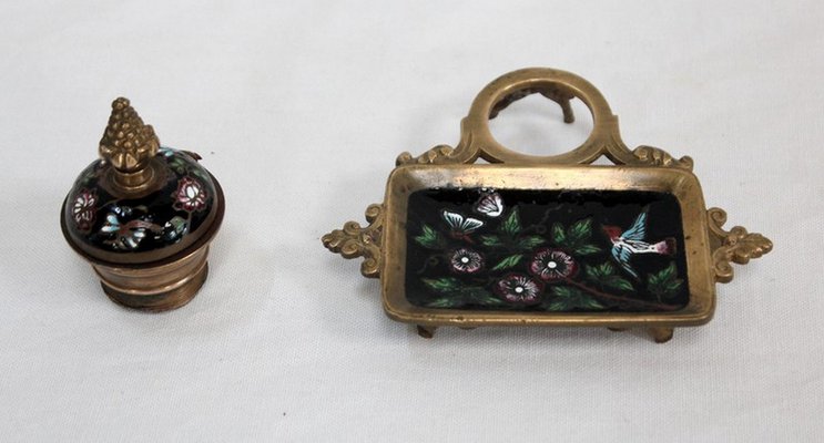 Small Napoleon III Inkwell in Bronze and Enamel, 19th Century-RVK-1028123