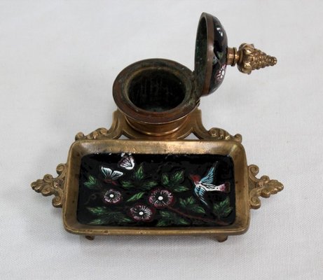 Small Napoleon III Inkwell in Bronze and Enamel, 19th Century-RVK-1028123