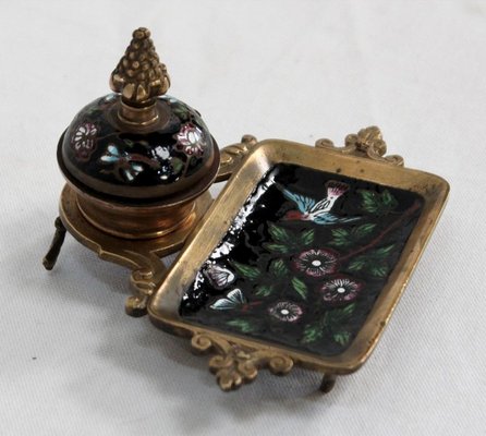 Small Napoleon III Inkwell in Bronze and Enamel, 19th Century-RVK-1028123