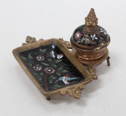 Small Napoleon III Inkwell in Bronze and Enamel, 19th Century-RVK-1028123