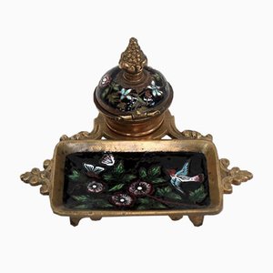 Small Napoleon III Inkwell in Bronze and Enamel, 19th Century-RVK-1028123