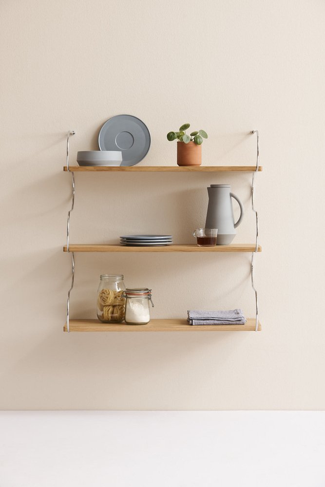 Small Onda Shelf in Oak and Chrome by Schneid Studio