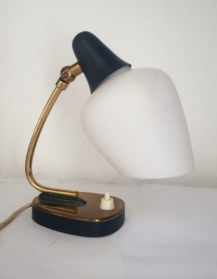 Small Opal Glass Table Lamp with Metal Foot, 1950s-QDP-1396949