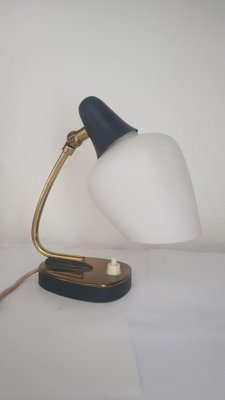 Small Opal Glass Table Lamp with Metal Foot, 1950s-QDP-1396949