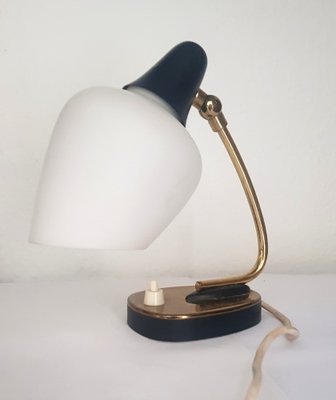 Small Opal Glass Table Lamp with Metal Foot, 1950s-QDP-1396949