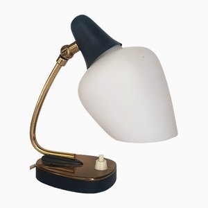 Small Opal Glass Table Lamp with Metal Foot, 1950s-QDP-1396949