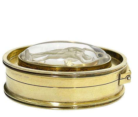 Small Oval Dutch Silver Gold Plated Box with a Scene of the Goddess of Victory, 1980s-UCH-1396254