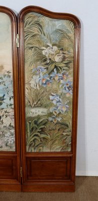 Small Painted Silk & Solid Walnut Screen, 1900-RVK-1186352