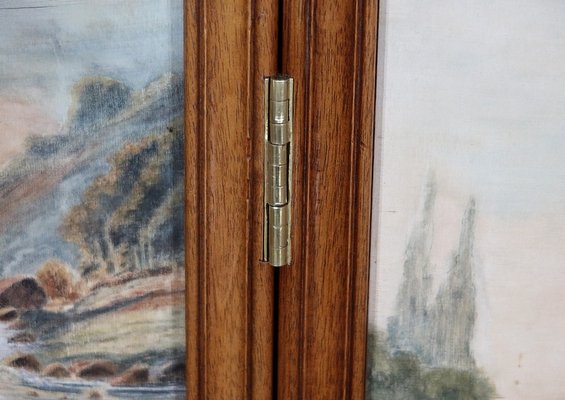 Small Painted Silk & Solid Walnut Screen, 1900-RVK-1186352