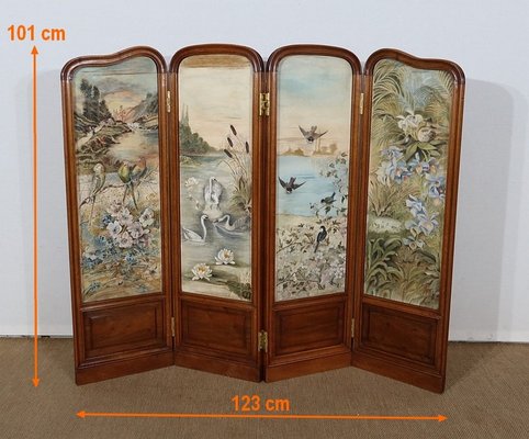 Small Painted Silk & Solid Walnut Screen, 1900-RVK-1186352