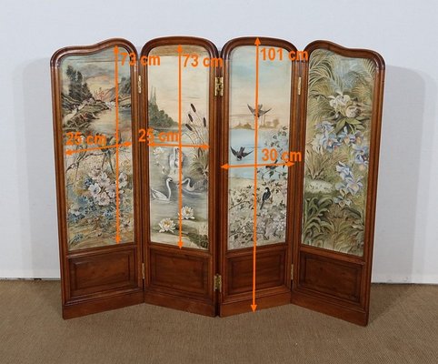 Small Painted Silk & Solid Walnut Screen, 1900-RVK-1186352