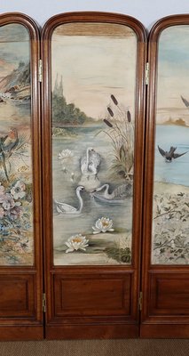 Small Painted Silk & Solid Walnut Screen, 1900-RVK-1186352