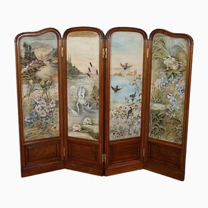 Small Painted Silk & Solid Walnut Screen, 1900-RVK-1186352