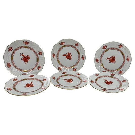 Small Porcelain Chinese Bouquet Plates in Rust Color, 1960s, Set of 6