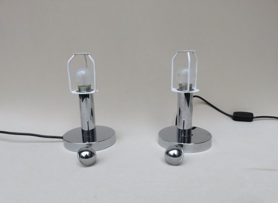 Small Pressed Glass and Chrome Mushroom Table Lamps from Peill & Putzler, 1970s, Set of 2-EY-666495