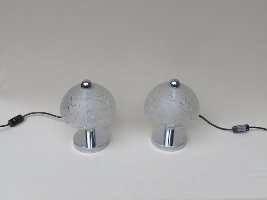 Small Pressed Glass and Chrome Mushroom Table Lamps from Peill & Putzler, 1970s, Set of 2-EY-666495