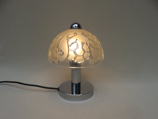 Small Pressed Glass and Chrome Mushroom Table Lamps from Peill & Putzler, 1970s, Set of 2-EY-666495