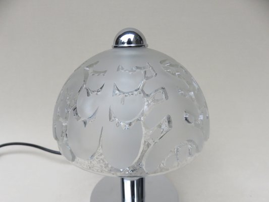 Small Pressed Glass and Chrome Mushroom Table Lamps from Peill & Putzler, 1970s, Set of 2-EY-666495