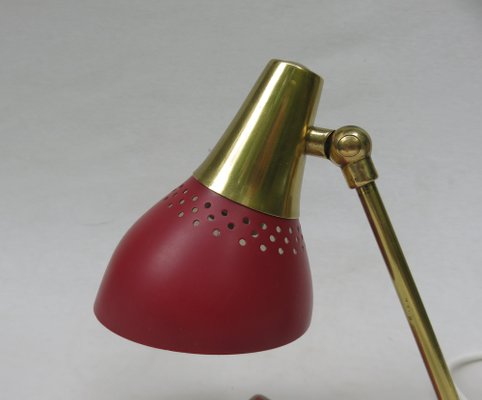 Small Red and Blue Brass Bedside Table Lights, 1950s, Set of 2-EY-1115250