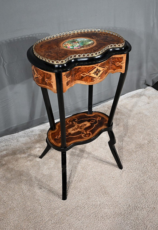 Small Rognon Table in Precious Wood Marquetry, Mid-19th Century