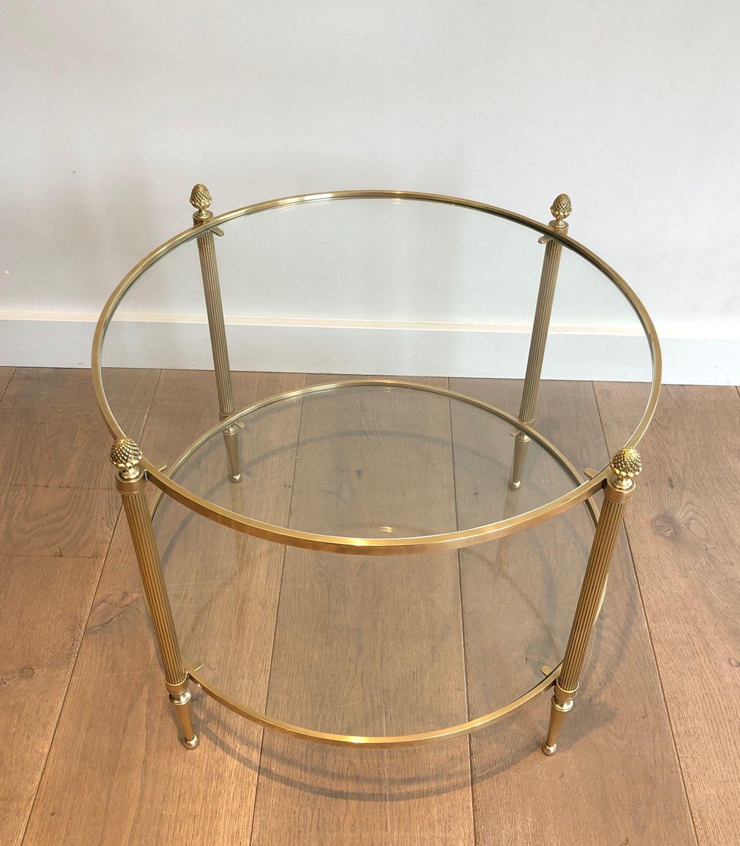 Small Round Brass Coffee Table from Maison Baguès, 1940s