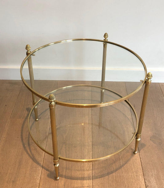 Small Round Brass Coffee Table from Maison Baguès, 1940s