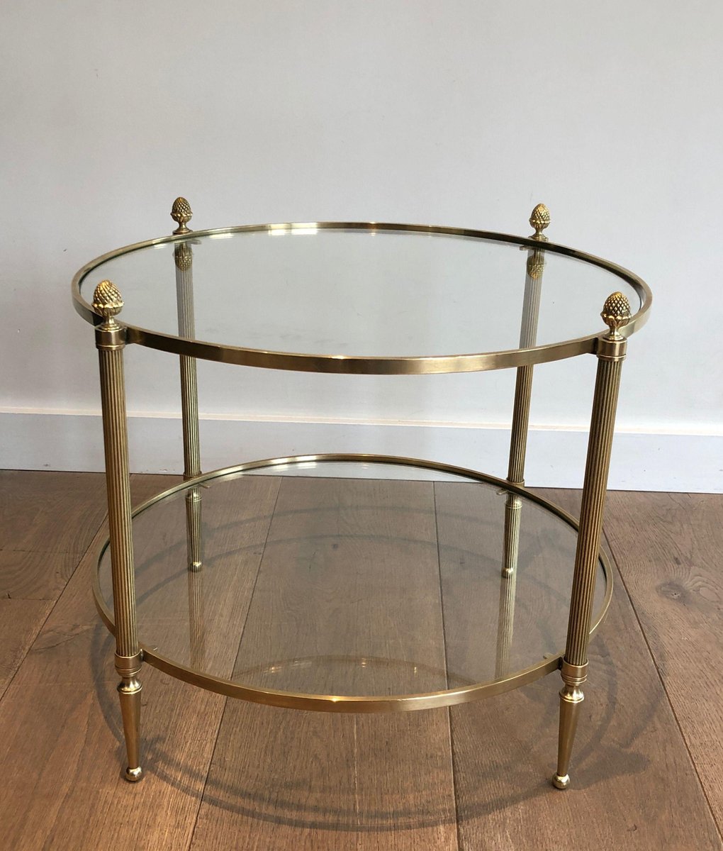 Small Round Brass Coffee Table from Maison Baguès, 1940s