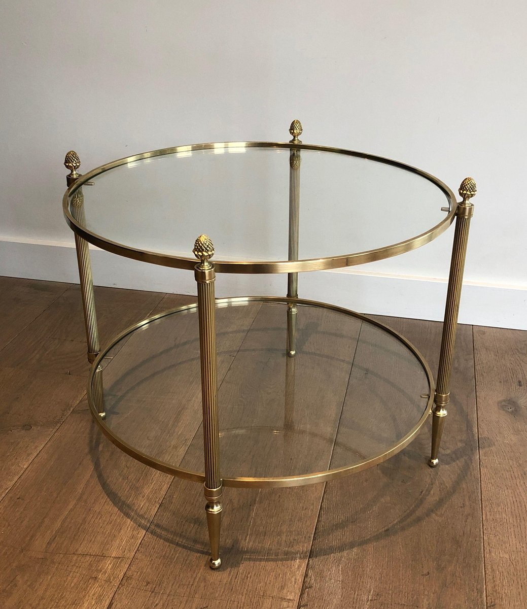 Small Round Brass Coffee Table from Maison Baguès, 1940s