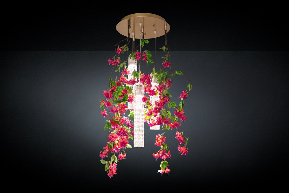 Small Round Flower Power Fuchsia Cascade Chandelier in Fuchsia Color from VGnewtrend, Italy