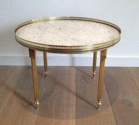 Small Round Solid Brass Occasionable Table with Marble Top, 1960s-BA-658630