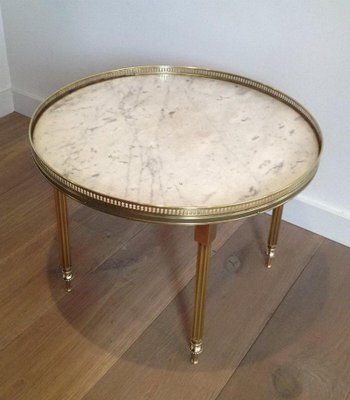 Small Round Solid Brass Occasionable Table with Marble Top, 1960s-BA-658630