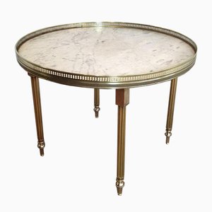 Small Round Solid Brass Occasionable Table with Marble Top, 1960s-BA-658630