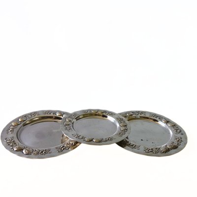 Small Silver Plated Plates from Augsburger, Sweden, 1900s, Set of 3-JKV-2023200