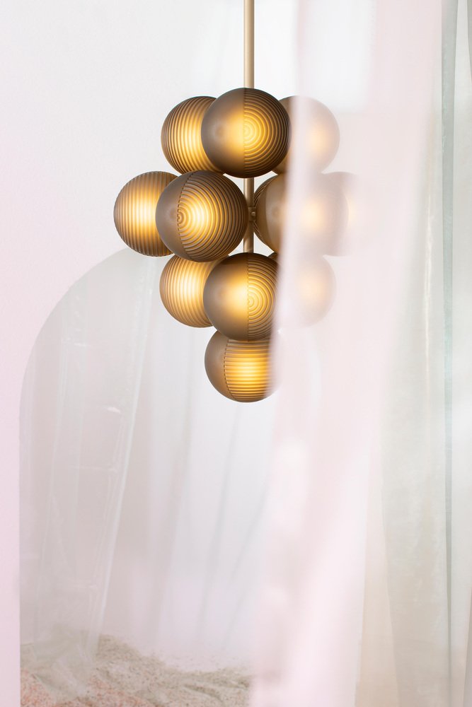 Small Smoky Grey Acetate Champagne Stellar Grape Pendant Lamp by Pulpo