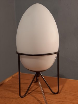 Small Stilnovo Style Iron & Opaline Glass Egg Lamp, 1990s-OHK-870481