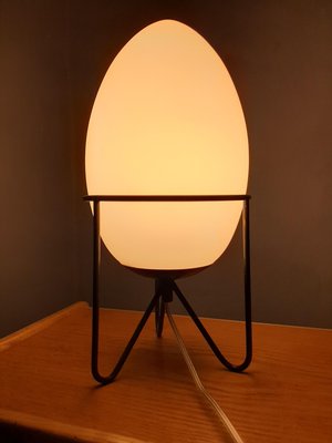 Small Stilnovo Style Iron & Opaline Glass Egg Lamp, 1990s-OHK-870481