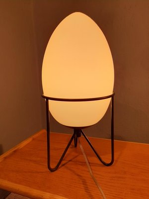 Small Stilnovo Style Iron & Opaline Glass Egg Lamp, 1990s-OHK-870481