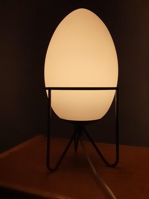 Small Stilnovo Style Iron & Opaline Glass Egg Lamp, 1990s-OHK-870481