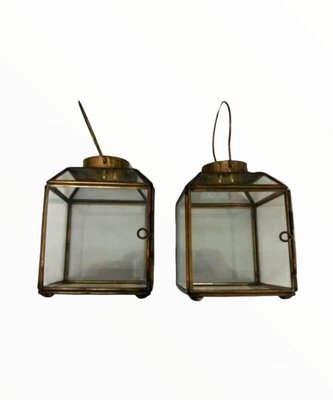 Small Table Lanterns in Brass and Crystal, Set of 2-TCS-1060443