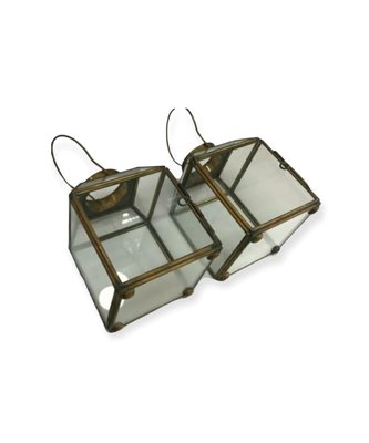 Small Table Lanterns in Brass and Crystal, Set of 2-TCS-1060443