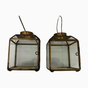 Small Table Lanterns in Brass and Crystal, Set of 2-TCS-1060443