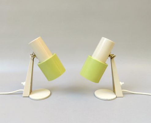 Small Table Lights in Beige & Green Brass, 1960s, Set of 2-EY-1389927