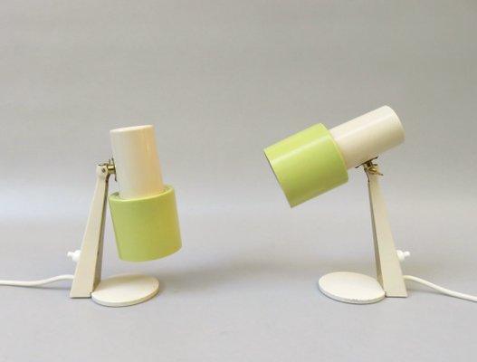 Small Table Lights in Beige & Green Brass, 1960s, Set of 2-EY-1389927