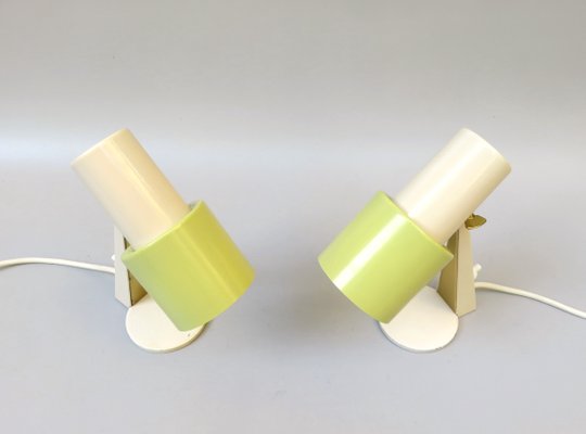 Small Table Lights in Beige & Green Brass, 1960s, Set of 2-EY-1389927