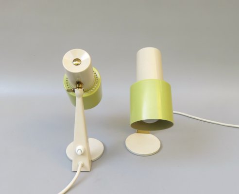 Small Table Lights in Beige & Green Brass, 1960s, Set of 2-EY-1389927