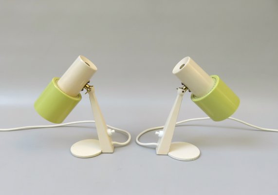 Small Table Lights in Beige & Green Brass, 1960s, Set of 2-EY-1389927