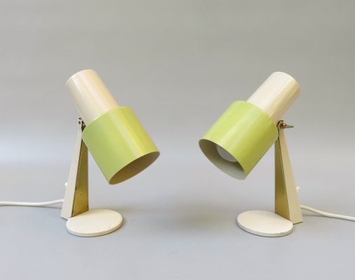 Small Table Lights in Beige & Green Brass, 1960s, Set of 2-EY-1389927