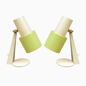 Small Table Lights in Beige & Green Brass, 1960s, Set of 2-EY-1389927