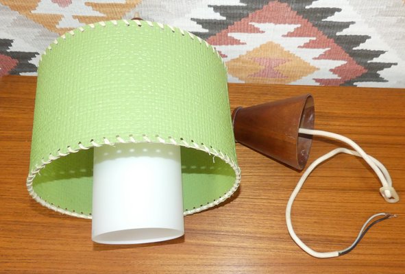 Small Teak Opal Umbrella Mind Green Hanging Ceiling Lamp, 1960s-AFE-1348133