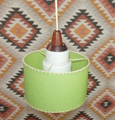 Small Teak Opal Umbrella Mind Green Hanging Ceiling Lamp, 1960s-AFE-1348133